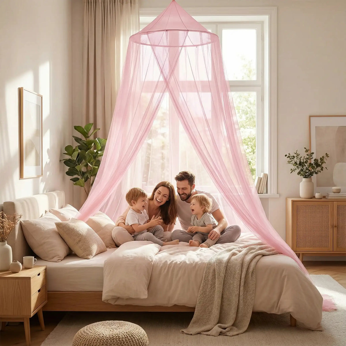Ciel-de-lit-bébé-Paillet.-Rose-Pale-nid-amusant-familiale