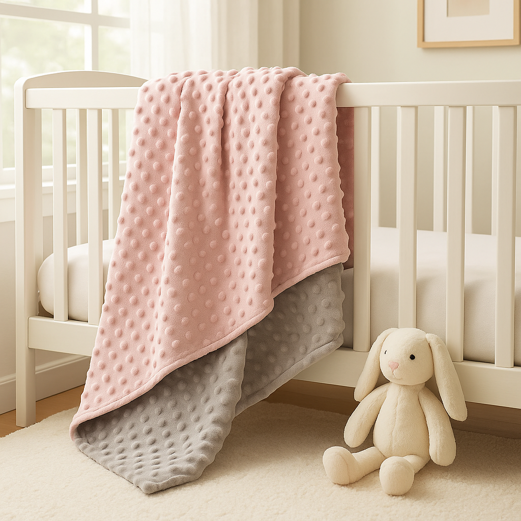 couverture-bébé-gris-rose-douce