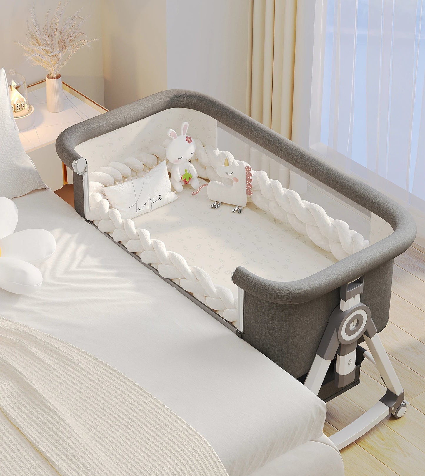 lit-bébé-cododo-gris-pratique-sécuritaire