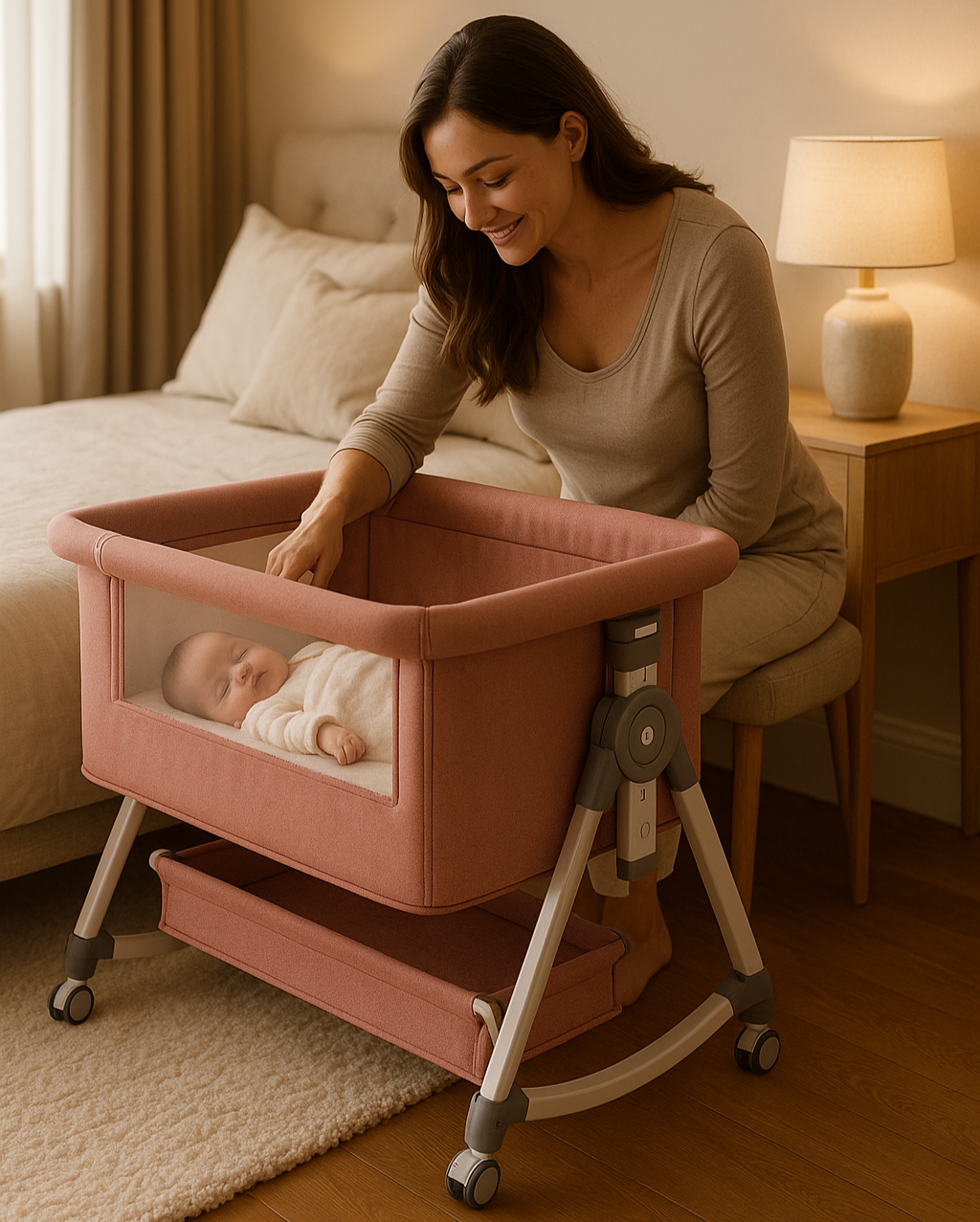 lit-bébé-cododo-rose-pâle-sommeil-serein