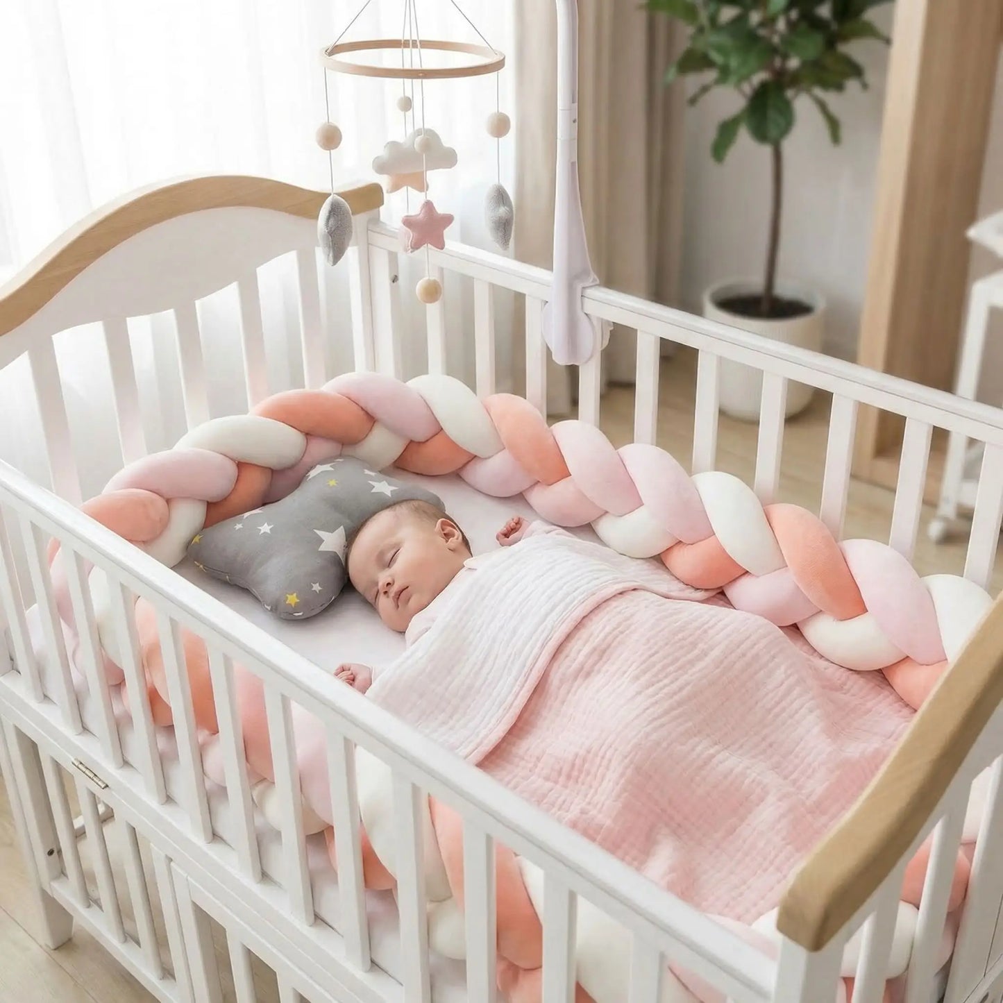 Tour-de-lit-tressé-rose-blanc-rose-poudre-sécuritaire-confortable