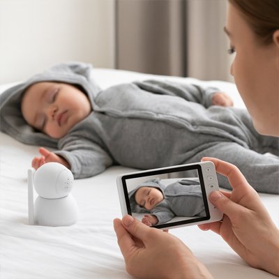maman qui ajuste la caméra bébé