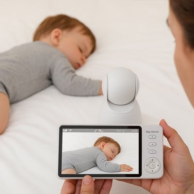  maman qui regarde son bébé dormir avec sa caméra bébé