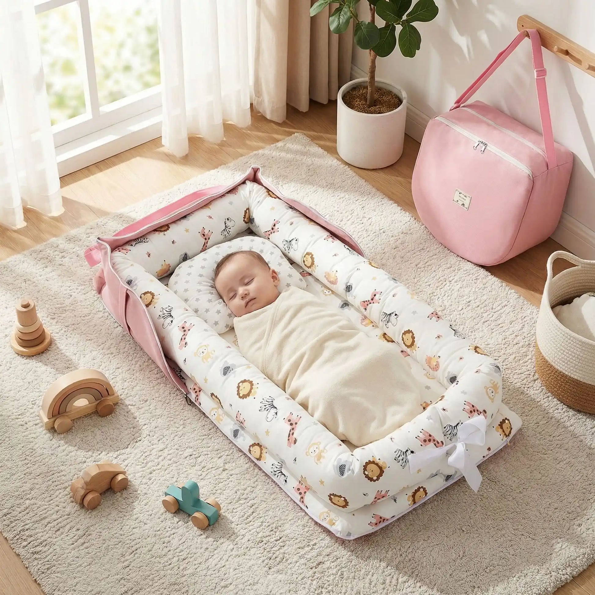 cocon-bébé-blanc-savane-rose-sécuritaire