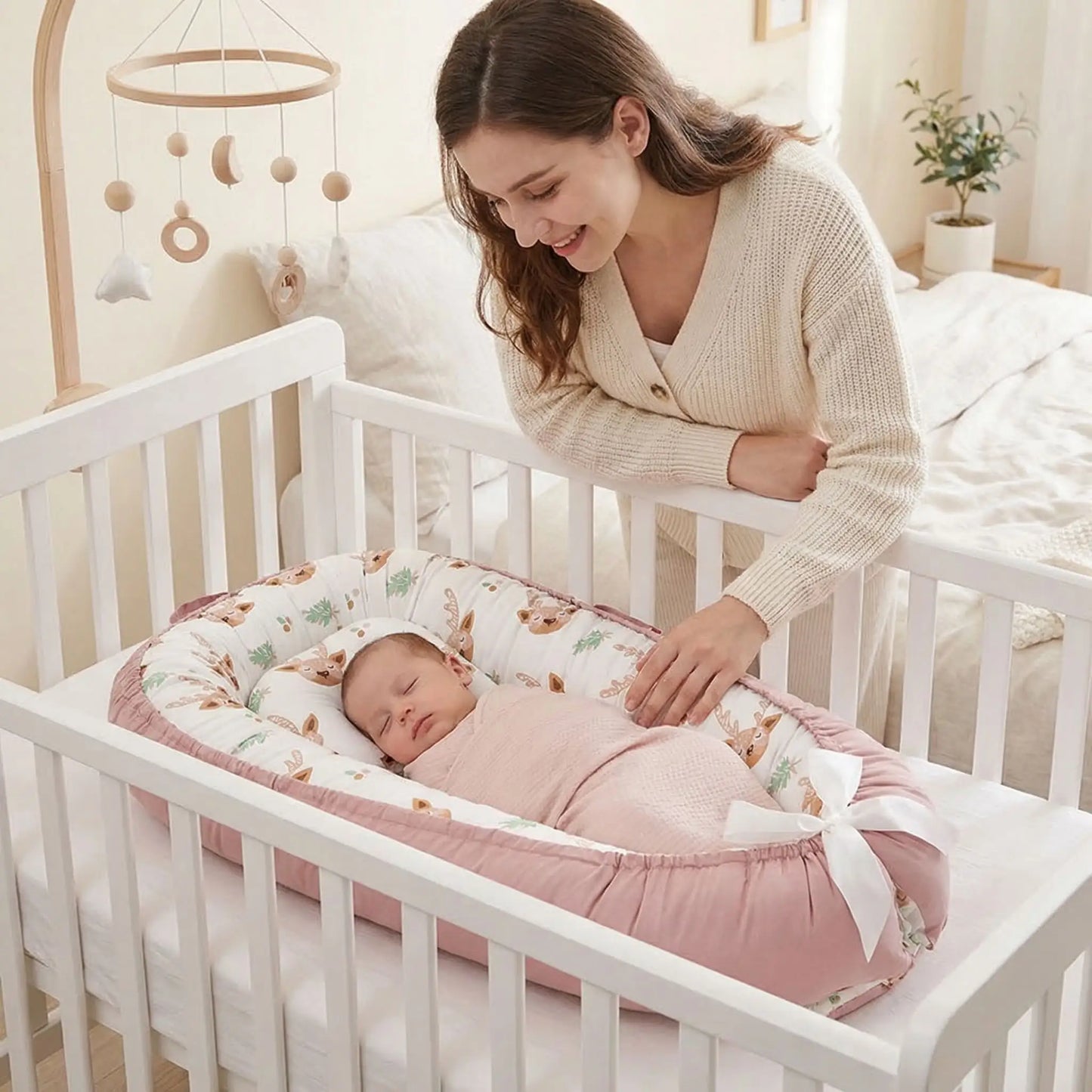 cocon-bébé-cerf-rose-douceur-sécuritaire