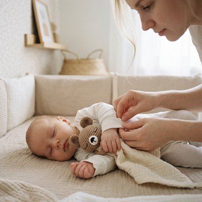 Doudou bébé blanc maman endort bébé