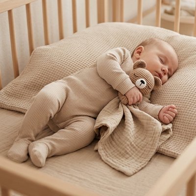 Doudou bébé kaki réconforte le bébé a la sieste