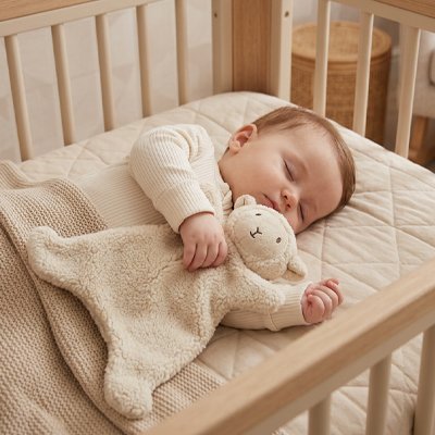 Doudou bebe mouton réconforte bébé durant la sieste