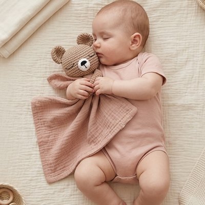 Doudou bébé rose poudré qui apaise bébé au dodo