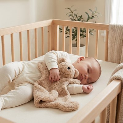 Doudou beige réconforte bébé a la sieste