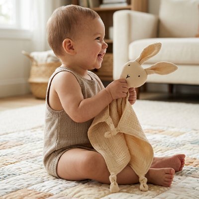 Doudou lapin beige amuse le bébé 
