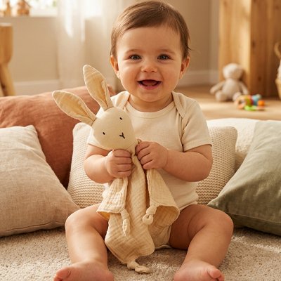 Doudou lapin beige stimule le bébé