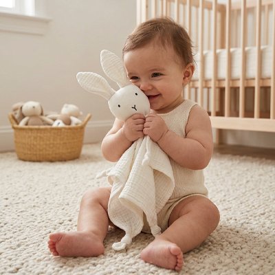Doudou lapin blanc est doux et réconfortant pour bébé