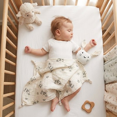Doudou lapin fleur et brindille apaise bébé qui dort