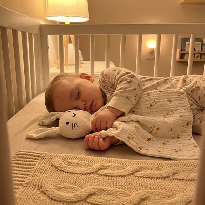 Doudou lapin fleur rassure le bébé endormi