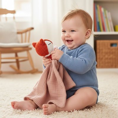 Doudou renard rose ultra doux pour le bébé