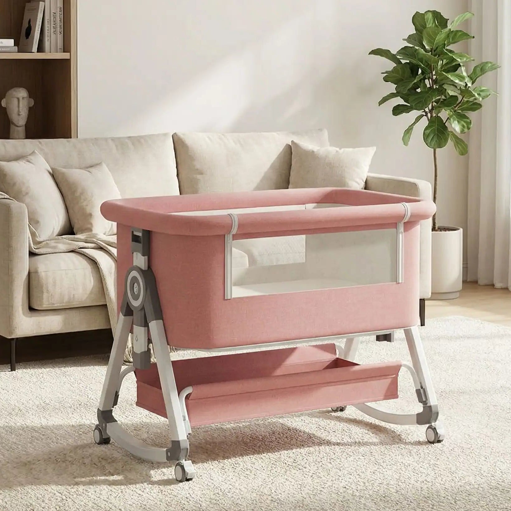 lit-bébé-cododo-rose-pâle-douillet-sécuritaire