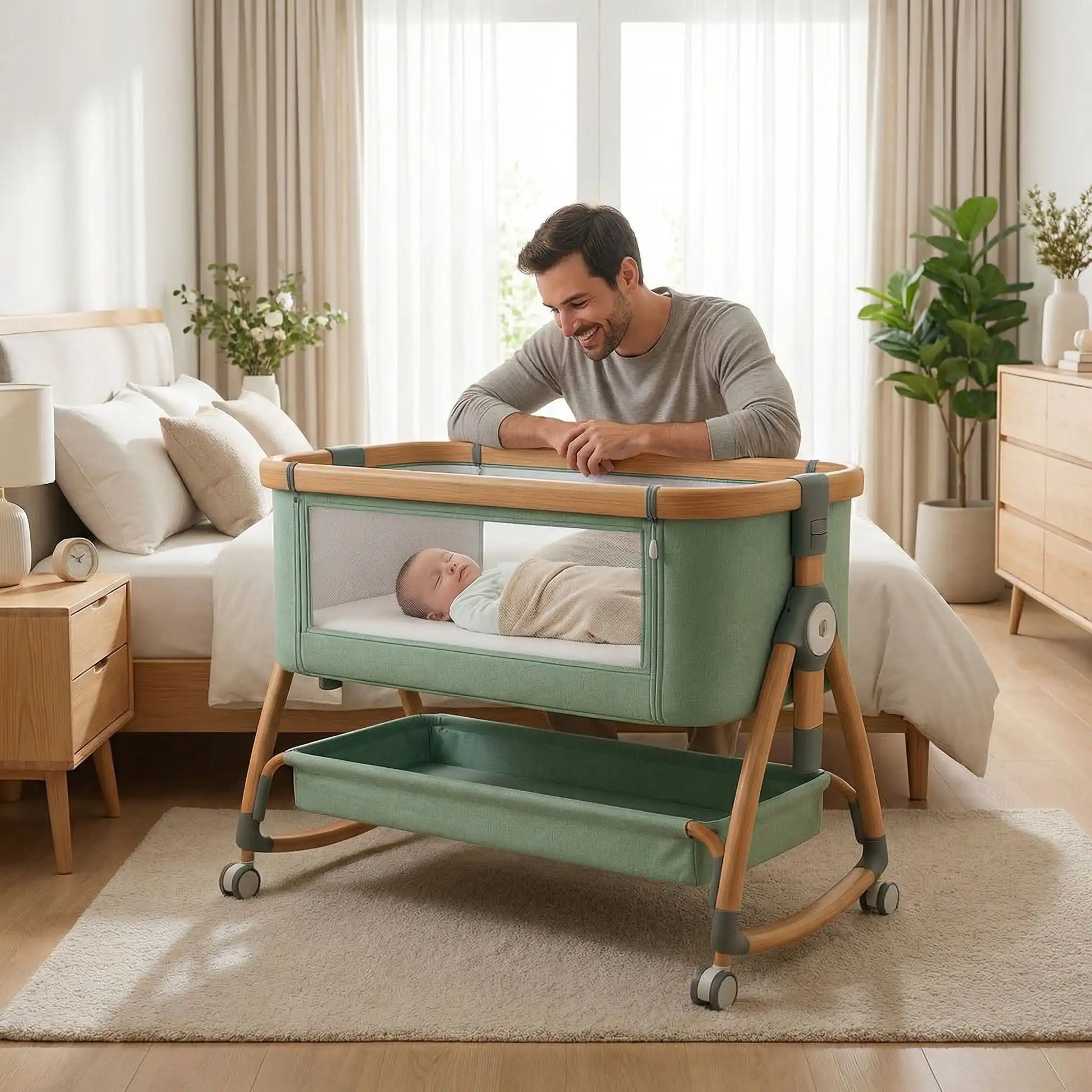 lit-bébé-cododo-vert-turquoise-sommeil-réparateur