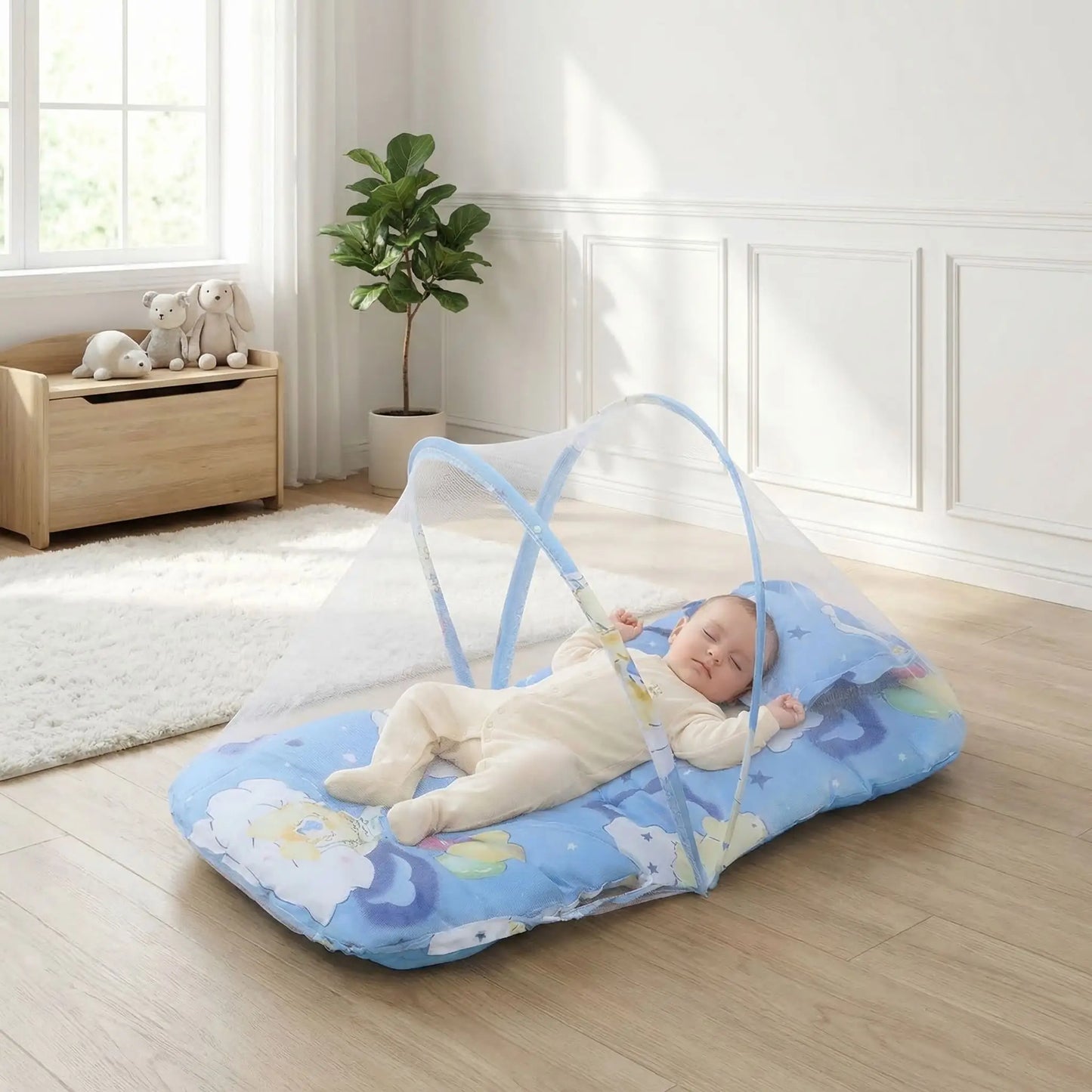 moustiquaire-lit-bébé-sleepnest-bleu-confortable-doux