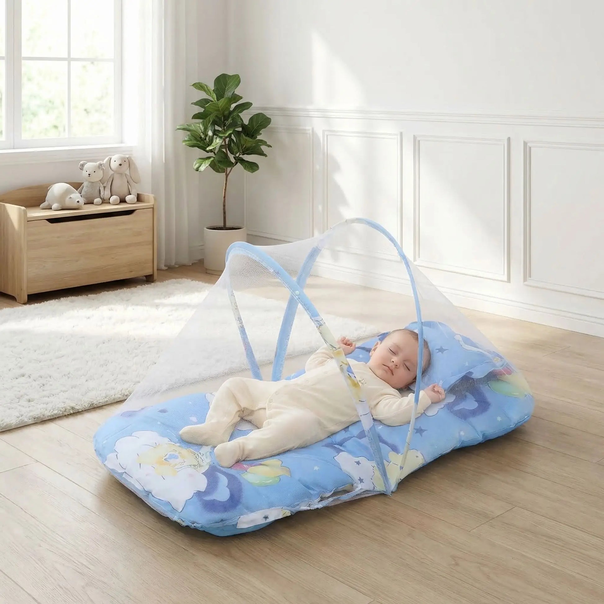 moustiquaire-lit-bébé-sleepnest-bleu-confortable-doux
