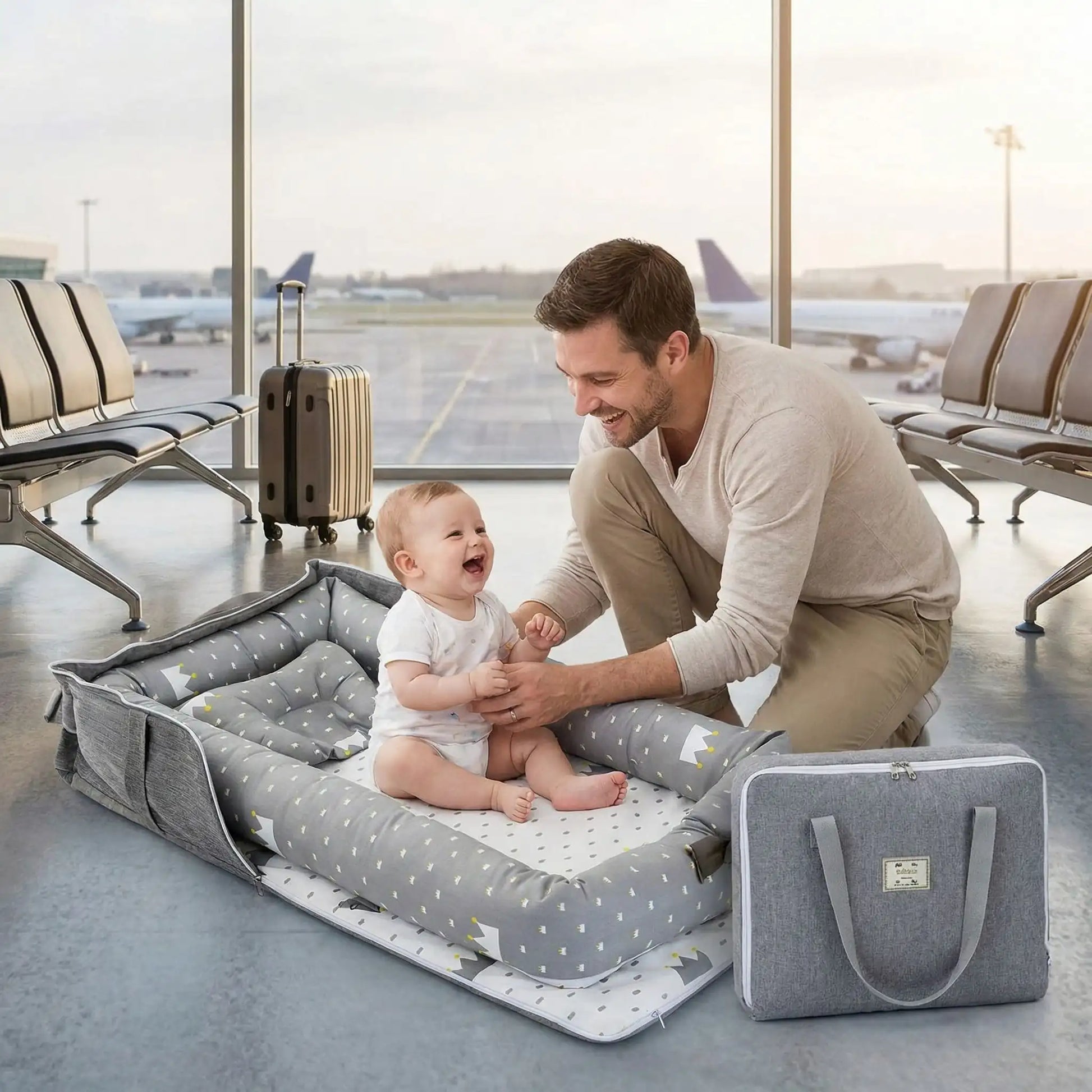nid-bébé-gris-couronne-gris-transportable-sécuritaire
