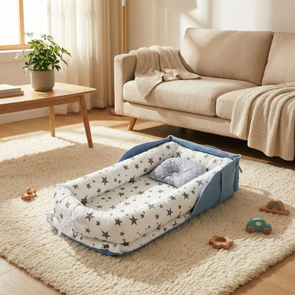 nid-pour-bébé-blanc-étoilé-bleu-durable-adéquat