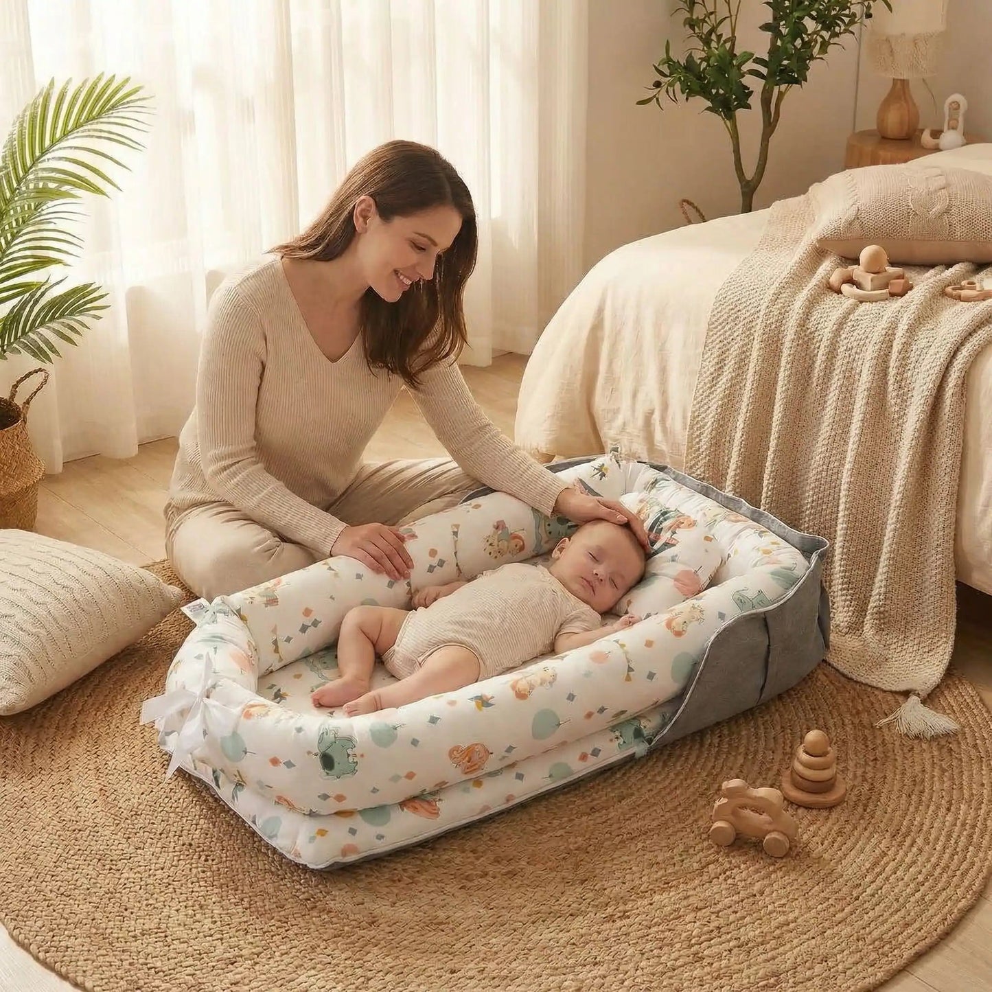 nid-pour-bébé-blanc-festif-gris-douillet