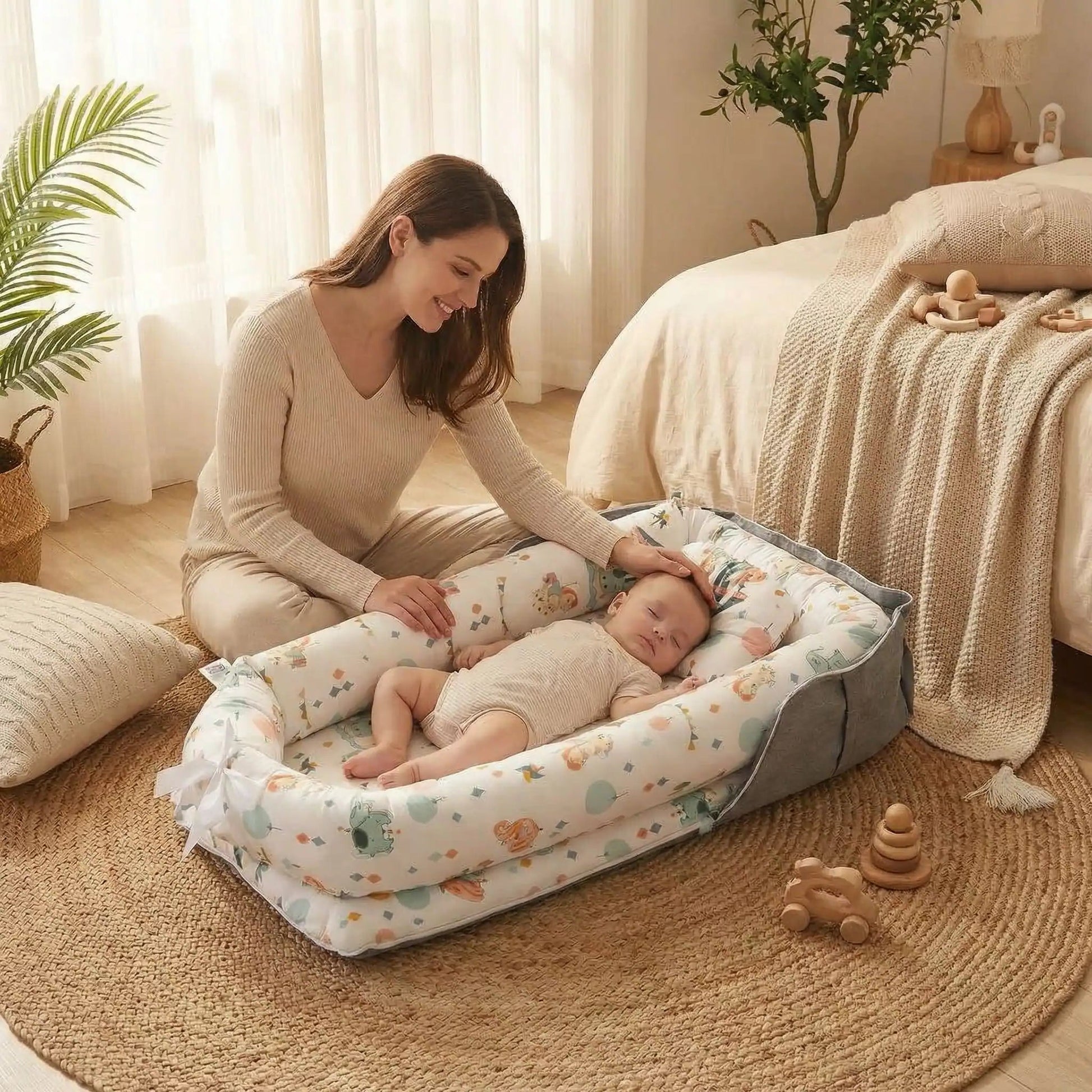 nid-pour-bébé-blanc-festif-gris-douillet