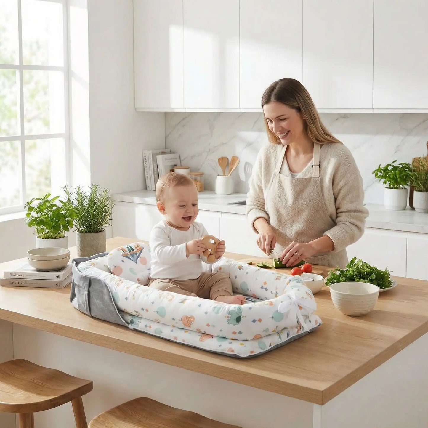nid-pour-bébé-blanc-festif-gris-sécuritaire-transportable