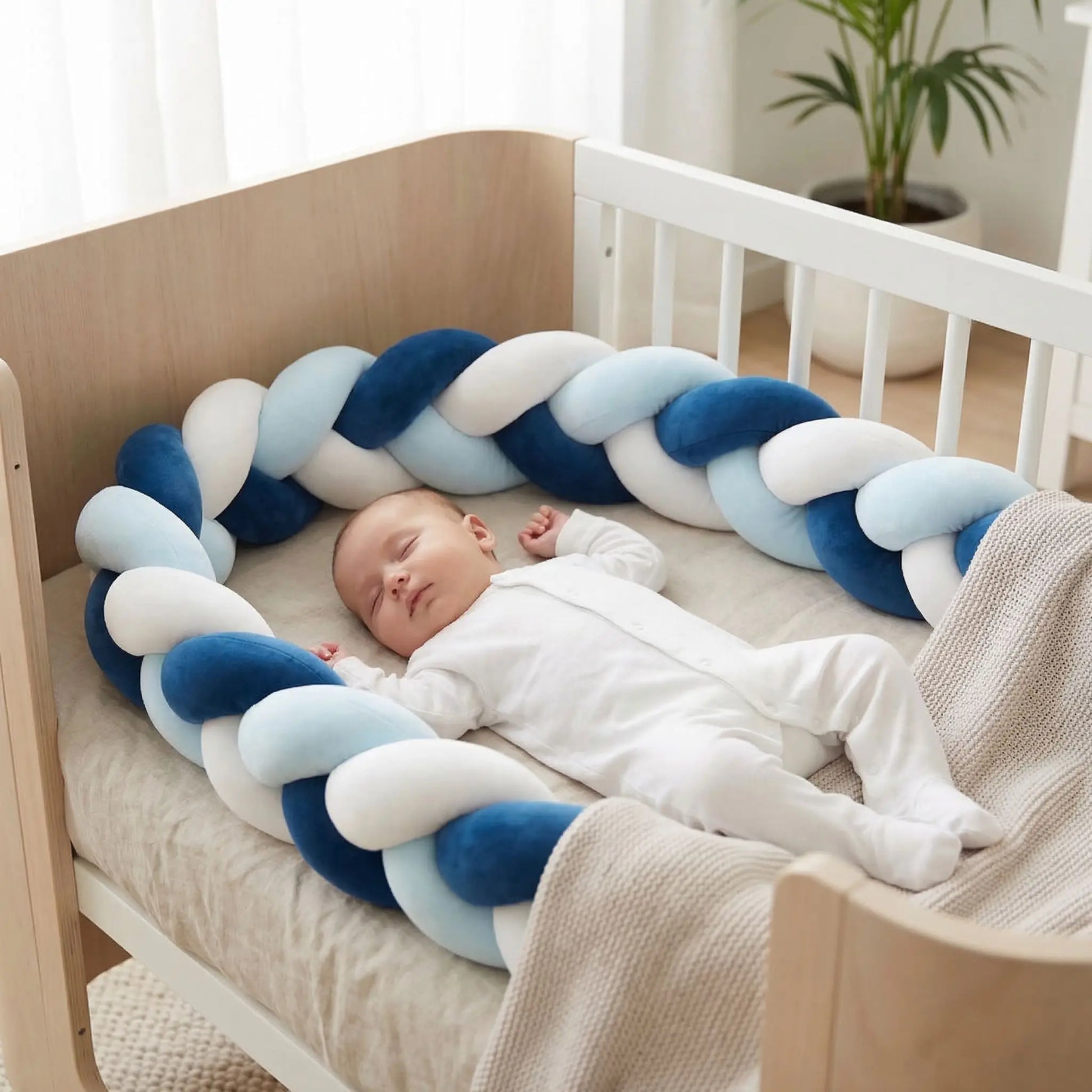 tour-de-lit-tressé-bleu-marin-bleu-clair-blanc-confortable-sécuritaire