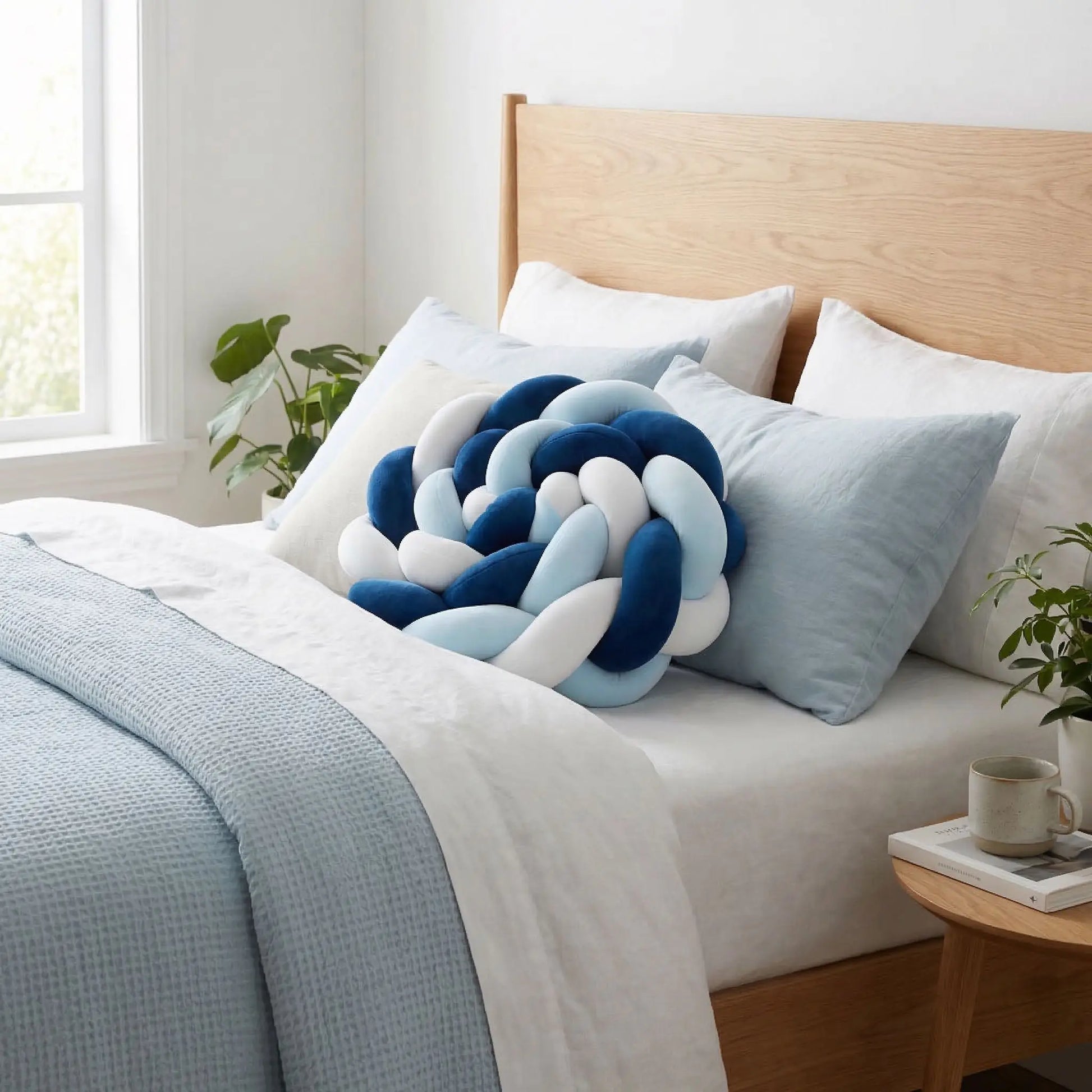tour-de-lit-tressé-bleu-marin-bleu-clair-blanc-design-tresse