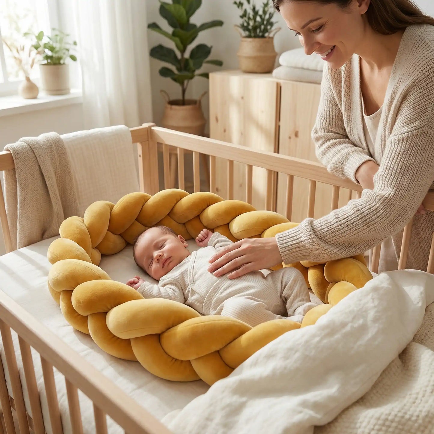 tour-de-lit-tressé-jaune-moutarde-confortable