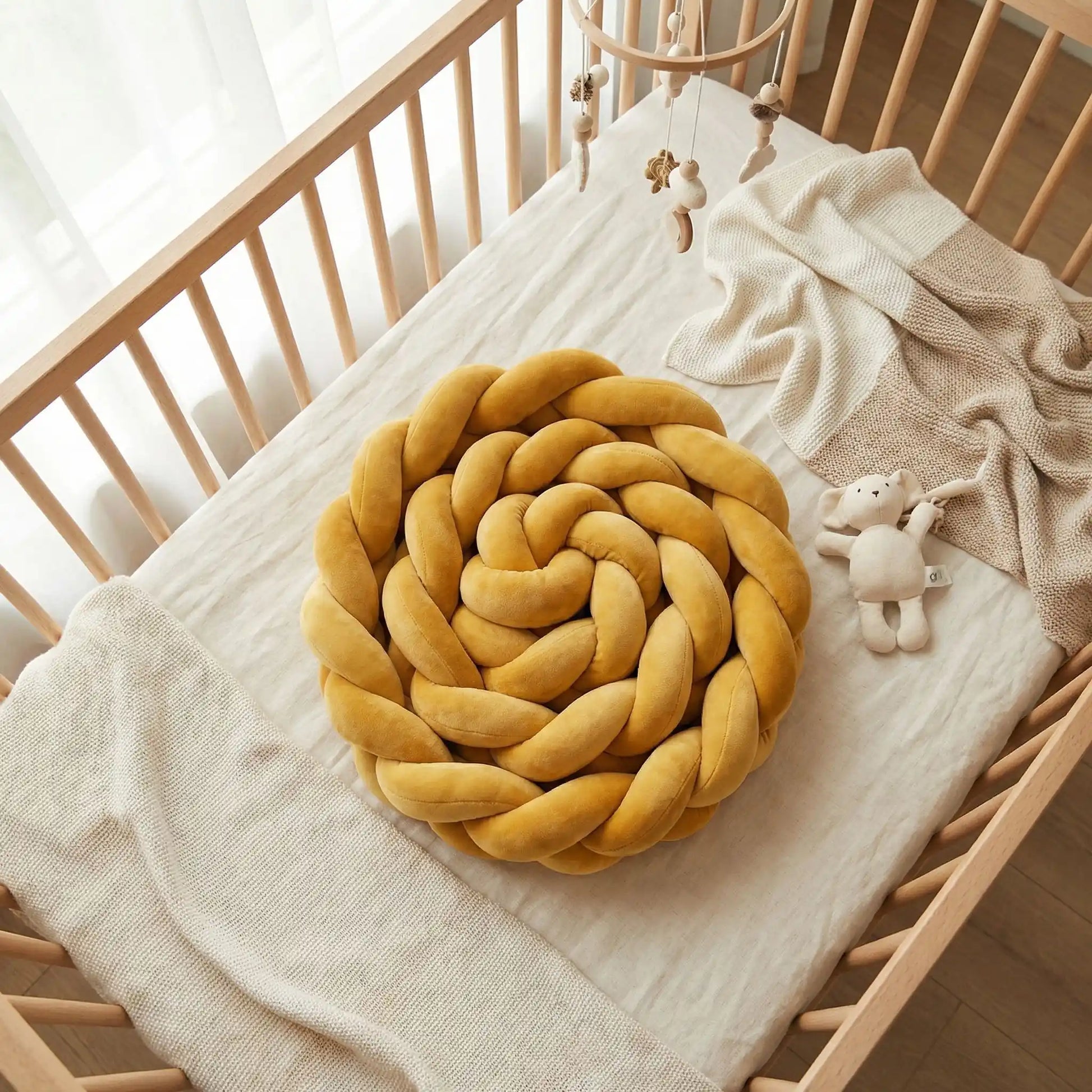 tour-de-lit-tressé-jaune-moutarde-tissu-respirant