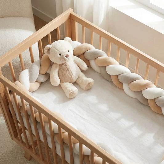 tresse-de-lit-bébé-beige-blanc-gris-confortable-douce