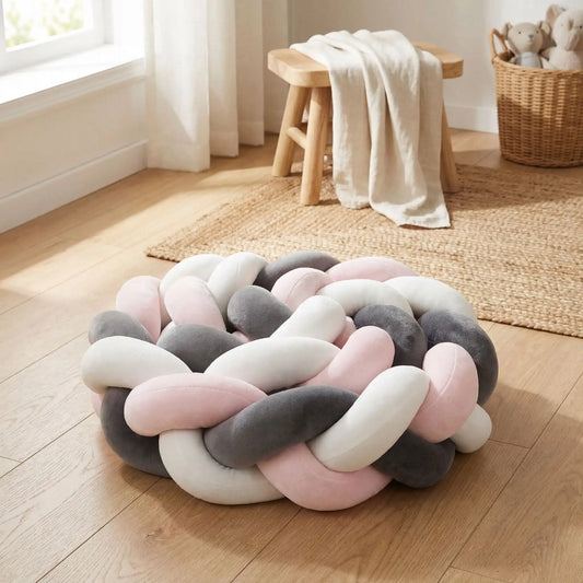 tresse-de-lit-bébé-noir-rose-blanc-tissu-douillet