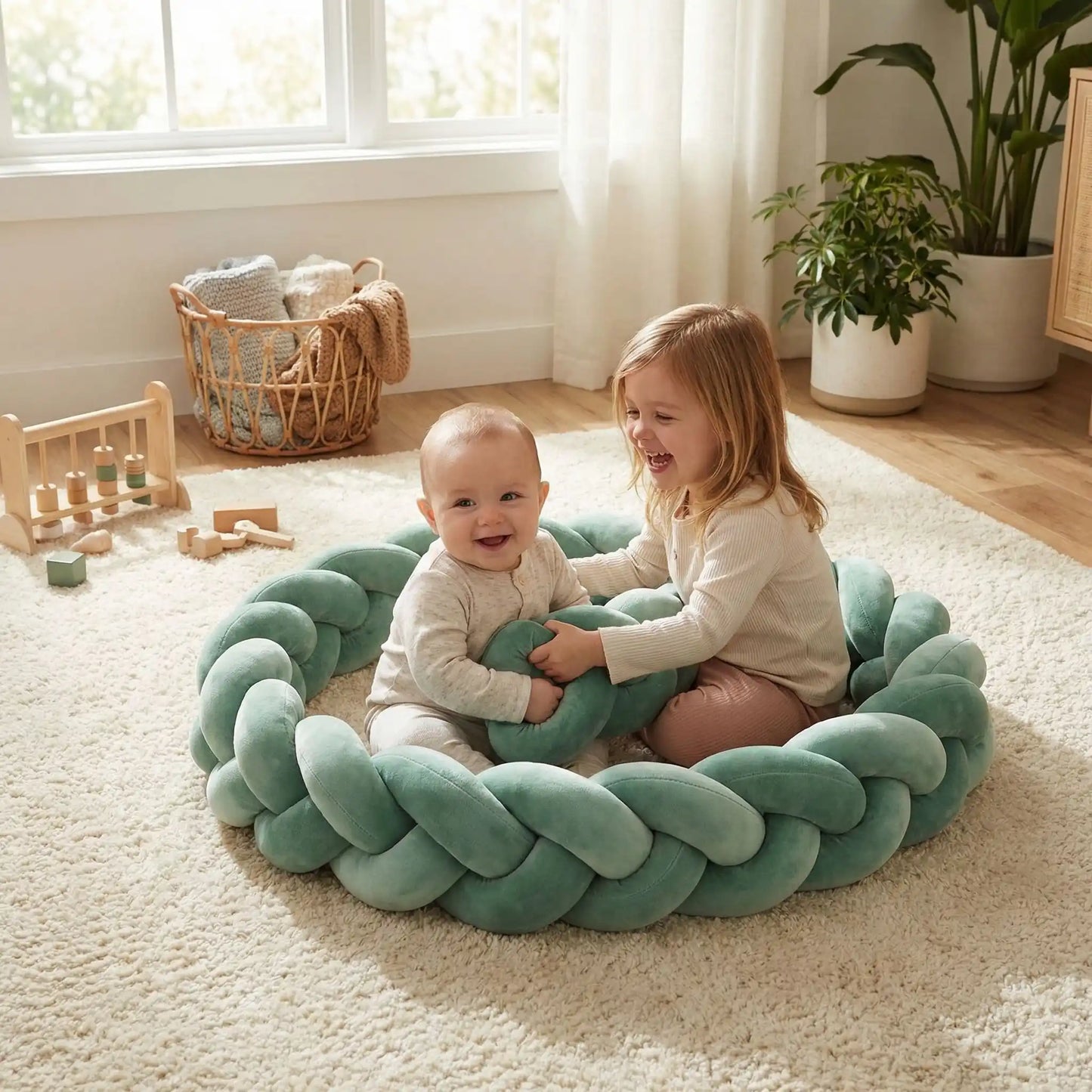 tresse-de-lit-bébé-vert-amusante-sécuritaire