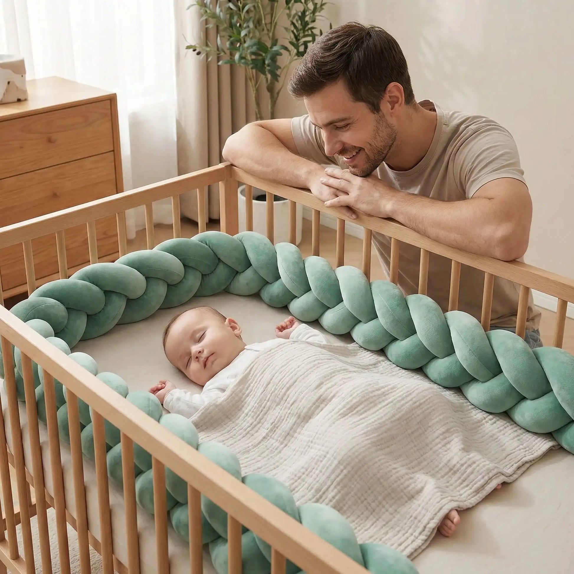 tresse-de-lit-bébé-vert-douillet