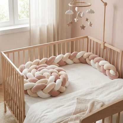 tresse-de-lit-bébé-vieux-rose-beige-blanc-ergonomique