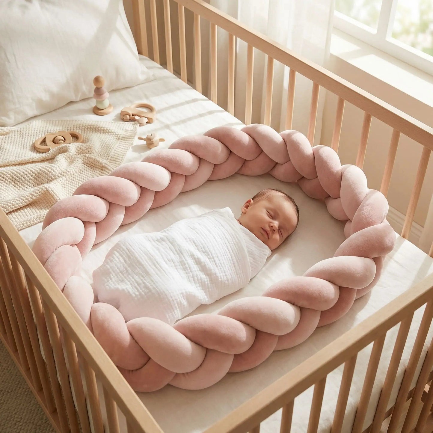 tresse-de-lit-bébé-vieux-rose-foncé-sommeil-paisible