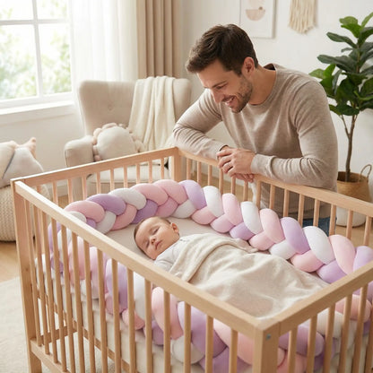 tresse-de-lit-bébé-violet-rose-blanc-sommeil-paisible