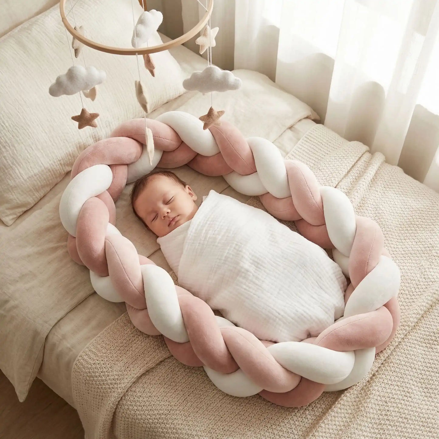 tresse-de-lit-rose-poudré-blanc-sécuritaire
